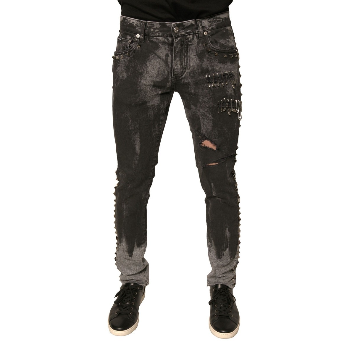 archive DOLCE&GABBANA denim pants　44 DOLCE & GABBANA Jeans Gray Embellished Cotton Skinny Denim
