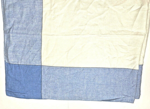 Vintage Linen Tablecloth Luxury Square Border Trim Blue White 50" Fabric - Picture 2 of 7