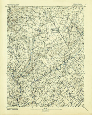 1894 Topo Map of Quakertown PA Quadrangle Bucks County