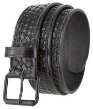 Black Basketweave Belt Full Genuine Leather Work Uniform Gun Belt 1-1/2" Wide
