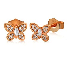 Girls 925 Sterling Silver Small Butterfly CZ Stud Earrings