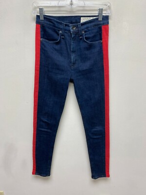 Red Stripe Denim Jeans Rag Bone Women Blue Dark Wash Red
