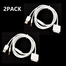 2PACK 30pin Dock To 3.5mm Car AUX Audio USB charger Cable For iPod iPhone 3G 4G