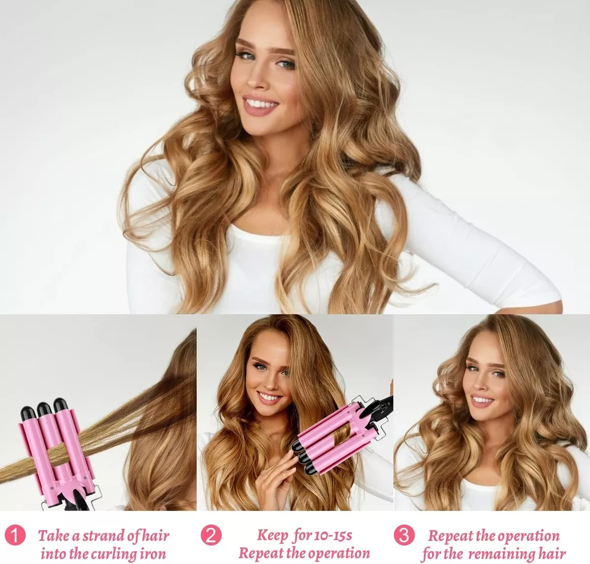 3 Barrels Hair Curler 25Mm Curling Iron Tongs Mermaid Waves