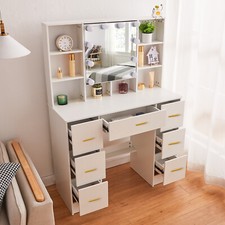 7 Drawers Vanity Desk Set with Large LED Lighted Mirror for Bedroom Makeup Table