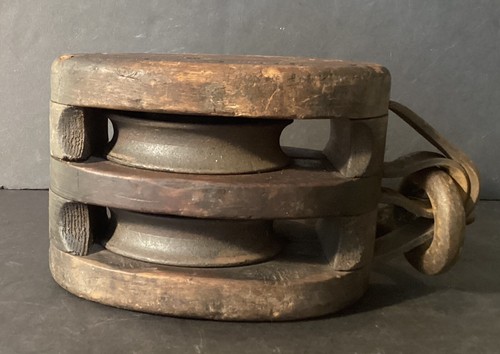 Large Snerco Wood And Iron Nautical Block And Tackle With Heavy Iron Hook - Picture 6 of 12
