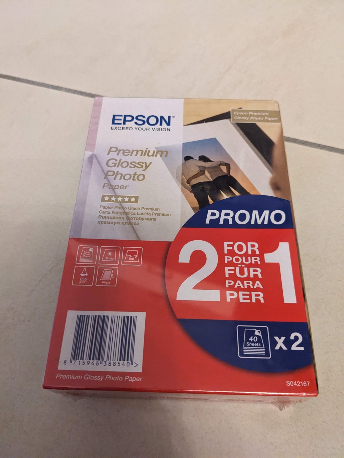 Epson Premium Glossy Photo Paper 10x15cm 2x 40 Fogli Lucida C13S042167