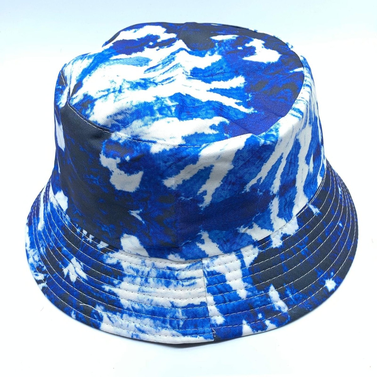 Bucket hat blue tie dye pattern unisex sun style reversible foldable tiktok  hat