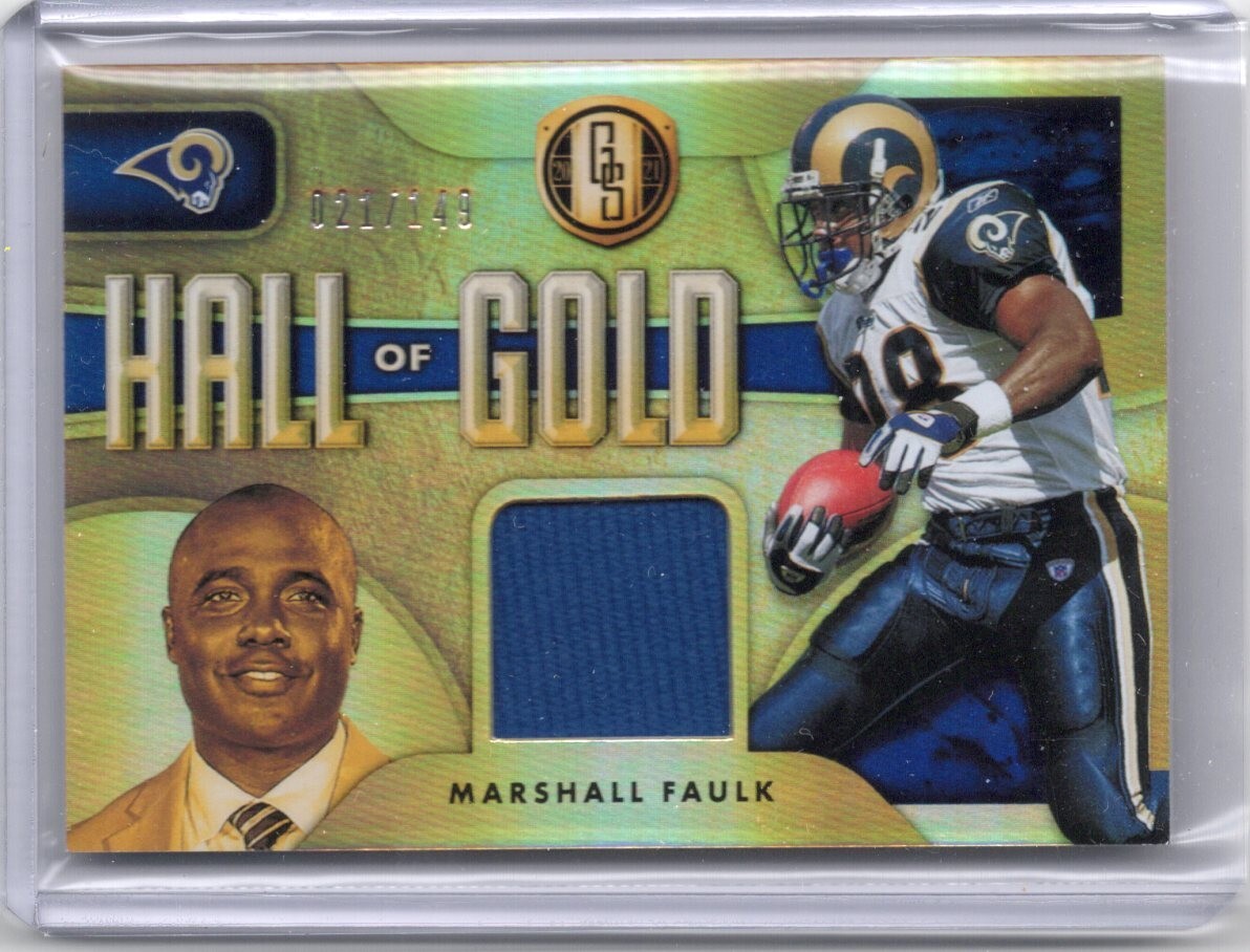 2021 Panini Gold Standard Marshall Faulk Hall of Gold Threads #HT-MF 149 MEM Patch Card