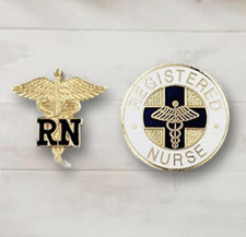 New Registered Nurse RN Round Emblem Pin  RN Caduceus Pin Set 2 Pieces FreeShip