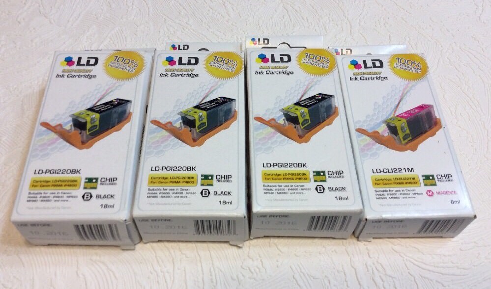 Lot Of 4  LD Ink Cartridge 3 Blk LD-PG1220BK & 1 Magenta LD-CL1221M Canon Pixma