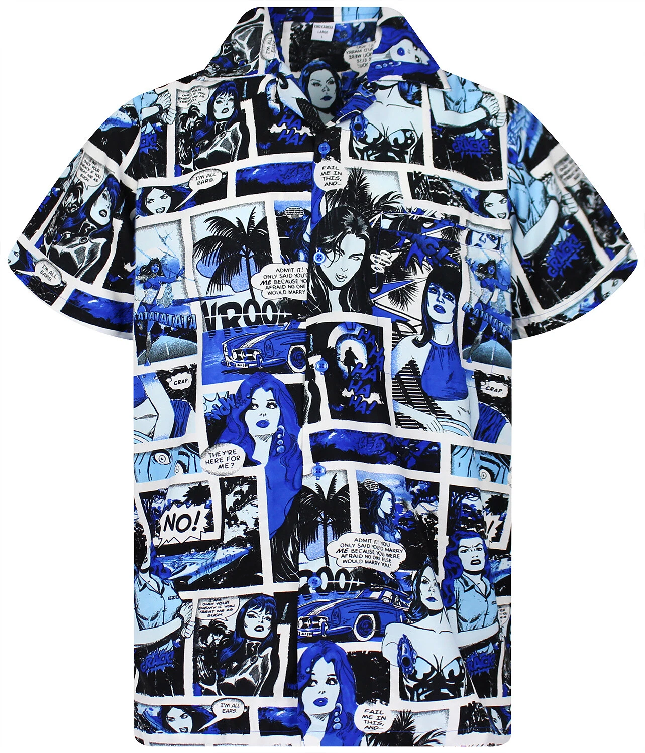 Funky Hawaiian Shirt Comic Superheroes Mono Blue Different Sizes