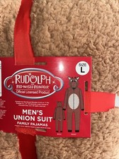 Rudolph Red Nosed Reindeer Christmas Union Suit PJs One Piece Fleece Mens LG