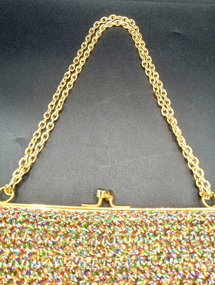 Evening Bag Rainbow Woven Walborg Hong Kong Brass Chain Vintage 60s Clutch Purse - Image 2 of 4