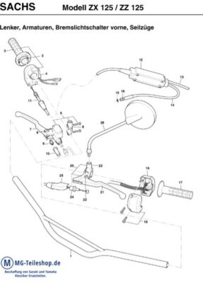 Sachs ZZ125 ZX125 XTC125 2takt Gaszug unten Vergaser throttle cable lower MS0024