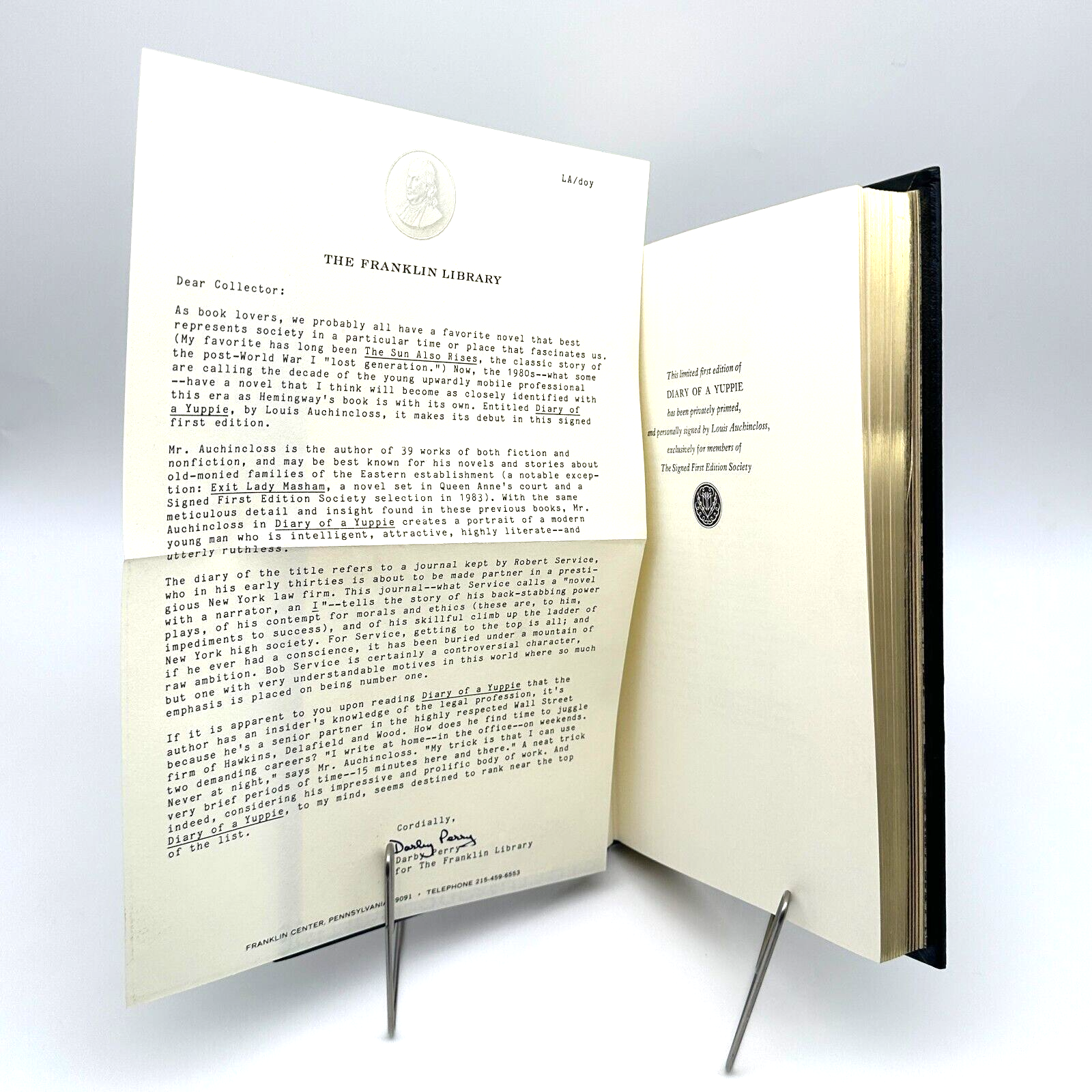 Diary of a Yuppie Louis Auchincloss Franklin Leather First Signed Edition