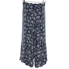 American Eagle Outfitters Floral Wide Leg Palazzo Pants Navy White Size S