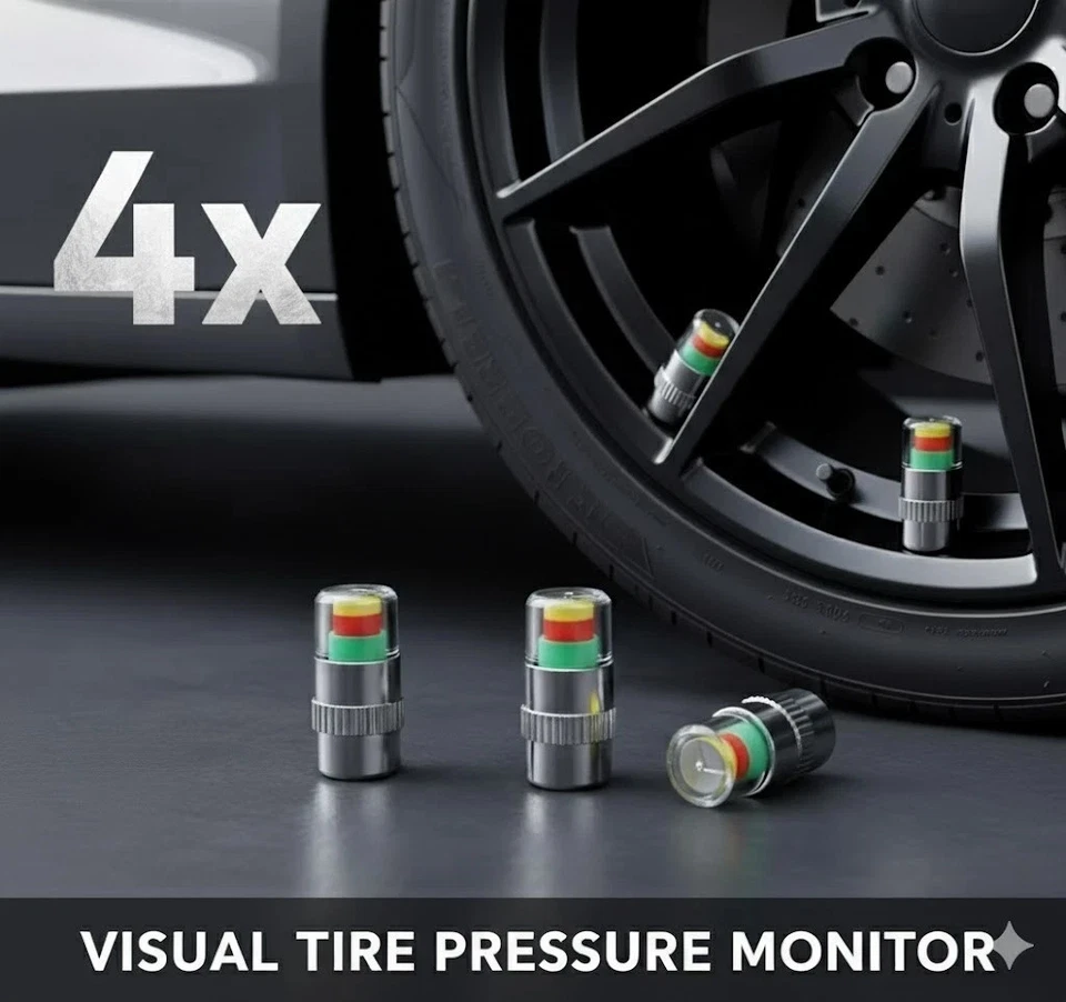 4 x Car Valve Tyre Caps Dust Monitor Wheel Pressure 30 PSI Tire Air Sensor UK - Image 2 of 4