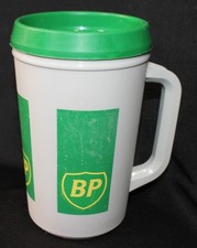 Vintage Aladdin 20 oz Travel Coffee Mug Cup BP Oil Gas Station Green/Gray GUC!