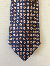 Lands' End Men's Necktie Tie Silk Satin Blue Red X + Repeat Made in USA 58"