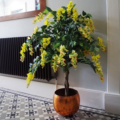 Künstlicher Glyzinienbaum 120 cm gelb, Kunststofftopf, komplett montiert Indoor Home