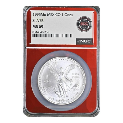 #ad 1995 MO MEXICO Silver 1oz LIBERTAD NGC MS 69 Red Core Superb Gem High Grade $250.00