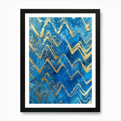 Blau Gold Chevron Kunstdruck gerahmt Wandbild Poster Leinwanddruck Bild