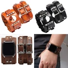 Leather Wide Cuff Band For Apple Watch Series 8 7 6 5 4 3 SE iWatch Strap 38-49m
