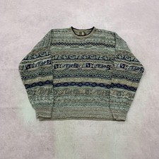 Vintage abstract knitted jumper Patterned Grandad chunky knit sweater Men's XL