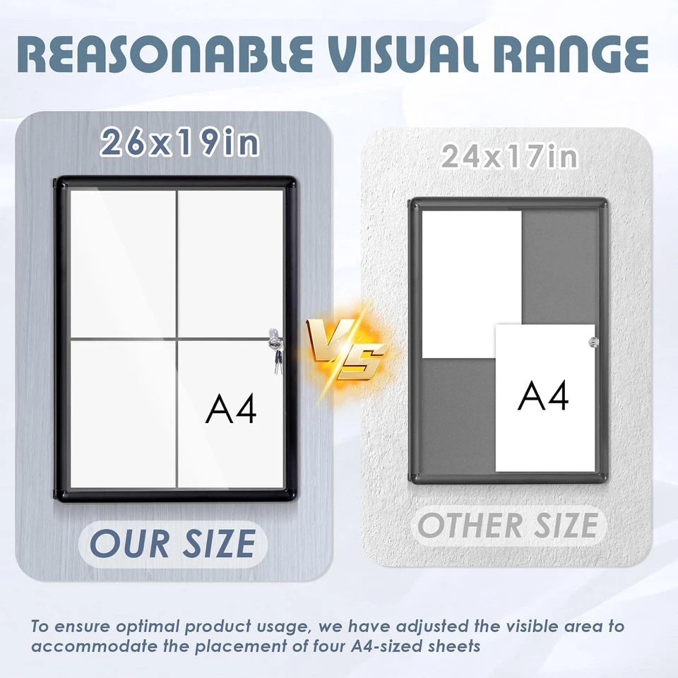 Enclosed Bulletin Board Lockable Display Case Message Board with Locking Door fo - Image 3 of 4