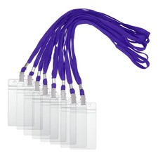 50 Set Name Tag Holders with Lanyard for Office, Purple 3x2 Inch 