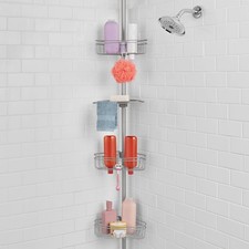 Tension Rod Shower Caddy, Rust-Resistant 3 Tier Corner Pole Caddy, 5 - 8 ft