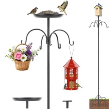 4-Hook Shepards Hooks for Outdoor, 90 Inch Bird Feeder Pole with Metal Tray&B...