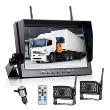 Wireless 10.1" DVR 4-Screen Monitor 2x 1080P Backup Rear View Cameras Truck RV
