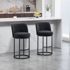 Black Counter Height Bar Stools Set of 2 Counter Stools Linen Fabric Upholstered