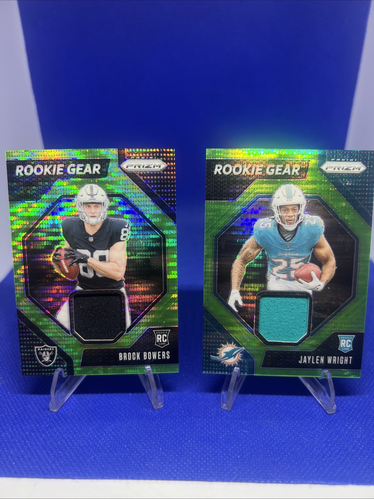 2024 Panini Prizm Neon Green Pulsar Rookie Gear Brock Bowers & Jaylen Wright