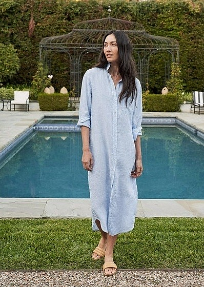 Frank & Eileen $308 Rory Blue Crosshatch Linen Dress; S | eBay
