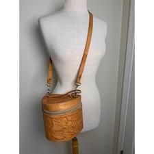 Vintage Hand Tooled Leather Crossbody Bag Tan Floral Bird Vanity Made Paraguay