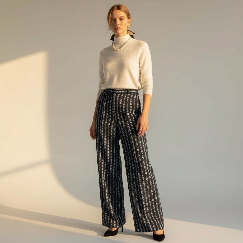 Theory Silk Wide Leg Trouser Pants Size 6 Chain Print Black High Rise Luxe NWT