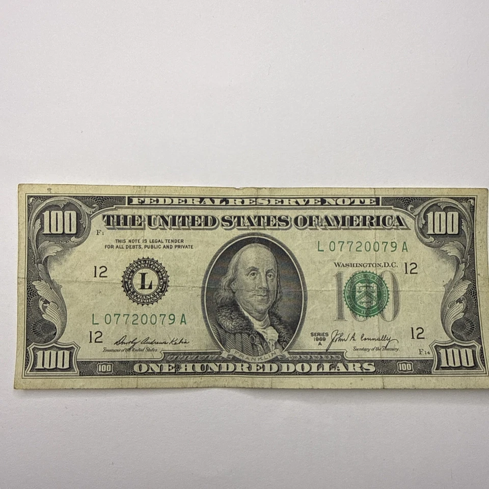 1969 Series A L07720079A $100 Dollar Bill Very Nice Clean Crisp Circulated - Image 2 of 4