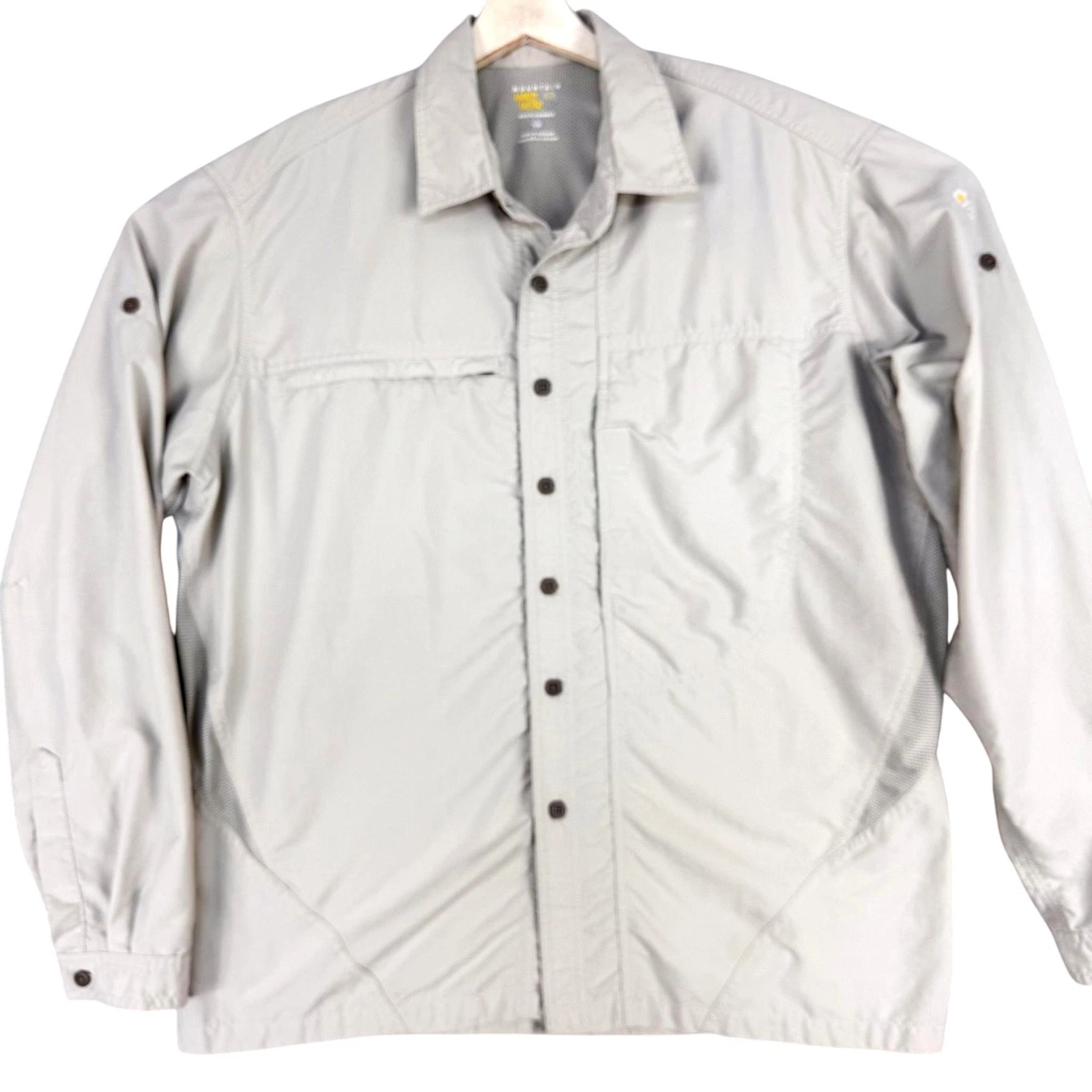 Mountain Hardwear Shirt Mens Large Beige Fishing Hiking Vented Travel OM1019