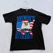 Vintage Daytona Bike Week T Shirt Men L Black Eagle America Flag 90s Made In USA