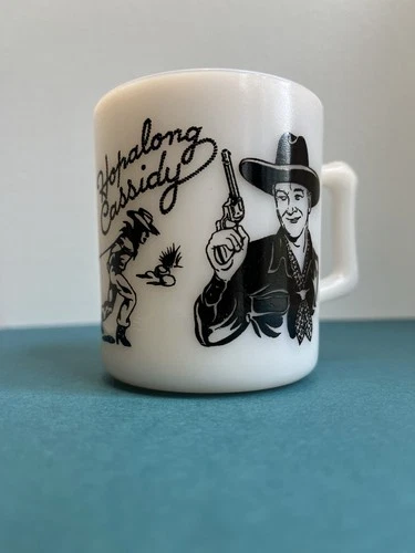 Vintage Hopalong Cassidy Milk Glass Childs Mug Black Graphic