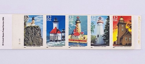 Book of 20 - 1995 Lighthouses of the Great Lakes 32 cent stamps 5 designs - Picture 2 of 3