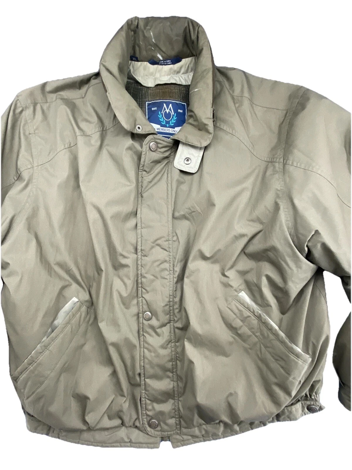 Members Only Insulated Jacket Hooded Full Zip Removable Liner Beige Mens X-Large