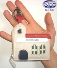 Keychain with wallet card holder Coin purse in Leather Zipper Shape