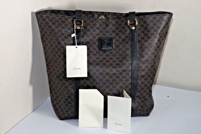 NWT Authentic CELINE Macadam Tote SHOULDER BROWN BAG WITH Black