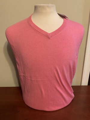 NWT Alashan Douglas Anthony Men's Medium Pink cotton cashmere V neck vest NEW