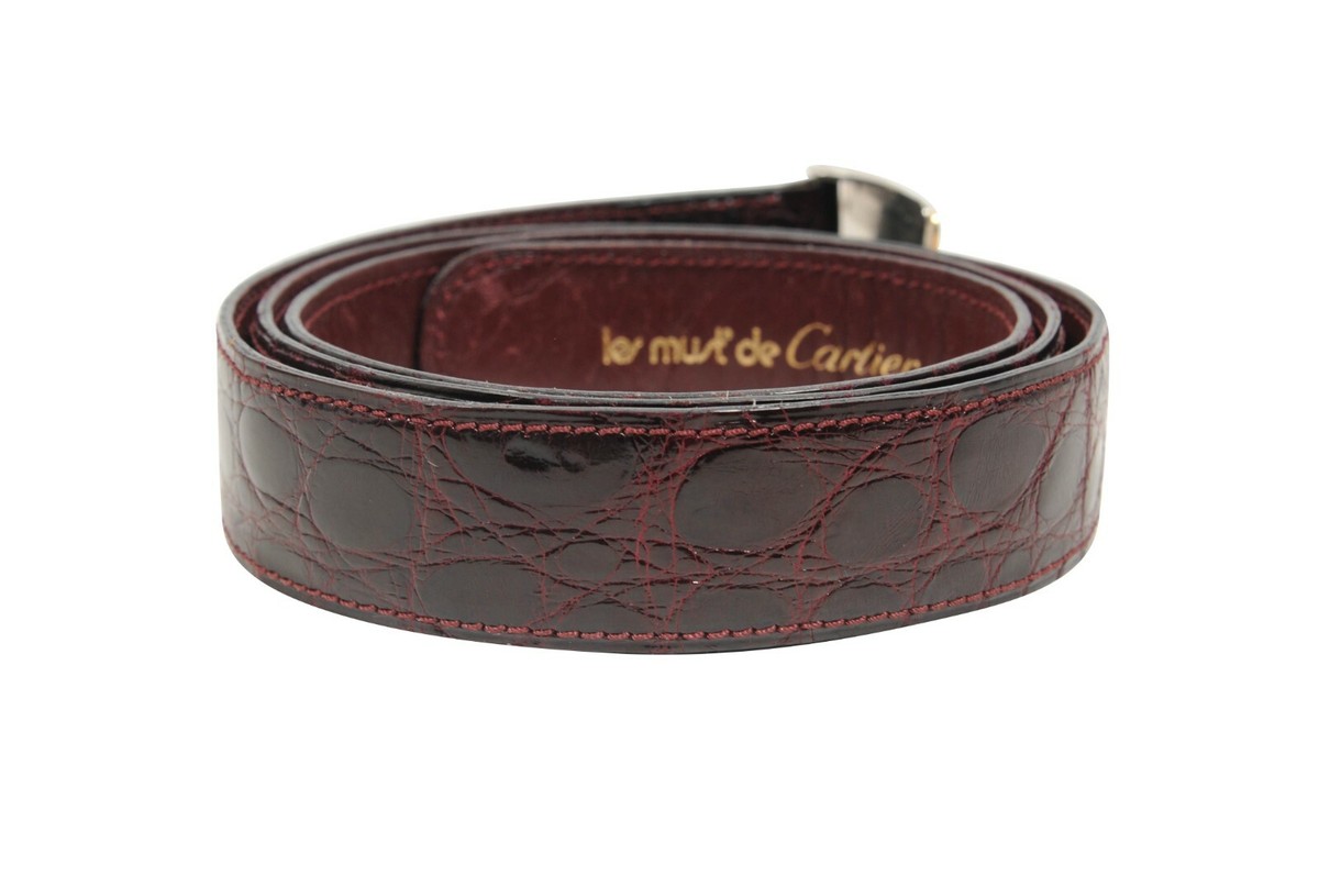 Cartier mut de Cartier ブラウンレザーベルト Cartier Must de Cartier Men Belt 33 34 Burgundy Red Bordeaux