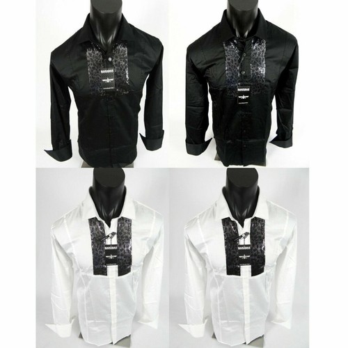 Herren Hemd schwarz weiß glänzend Pailletten Event Hochzeit Barabas Classic Fit Knopfleiste - Bild 1 von 13